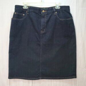 LRL Lauren Jeans Co Skirt Dark Wash Blue Pencil Stretch Western Denim 14R Preppy